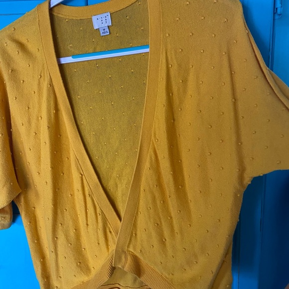 Lightweight Cardigan Textured Yellow Bracelet- Length Sleeves Cocoon Sweater M - Picture 5 of 10